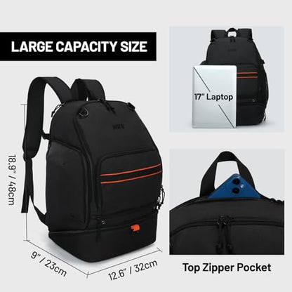 MIER Basketball Backpack Bags Sports Gym Backpacks with Shoe Compartment and Ball Holder for Adult Men Large Soccer Bag - color: Black