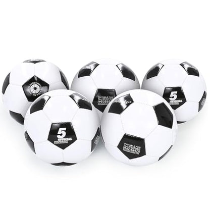 Aoneky Adult Size 5 Traditional Soccer Ball - Ships Deflated, Pump Included - color: White/Black, style: 5-Pack Deflated Ball with Pump