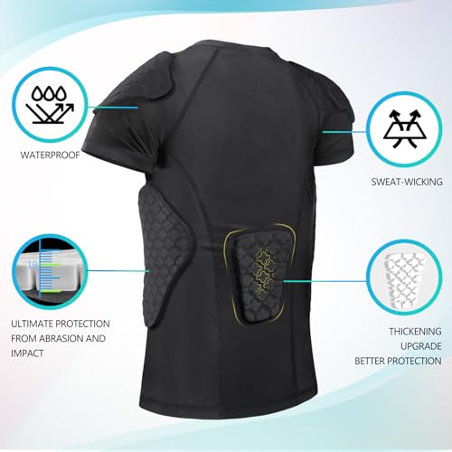 TUOY Youth Boys Padded Protective Shirts Paddded Compression Shirts for Football Paintball Baseball - color: Black, size: Large