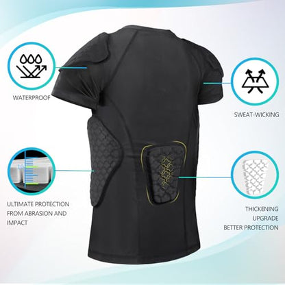 TUOY Youth Boys Padded Protective Shirts Paddded Compression Shirts for Football Paintball Baseball - color: Black, size: Large