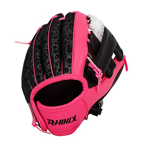 PHINIX Baseball Glove Tee-Ball Mitts for Kids Play & Training 8.5"-9" - color: Pink with Ball, size: 8.5"