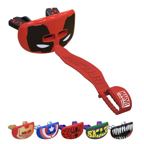 Marvel Deadpool Lip Guard, Football Mouth Guard with Detachable Strap, Lip Protector Adults and Junior, Football & Lacrosse (One Size, Red) - color: Deadpool