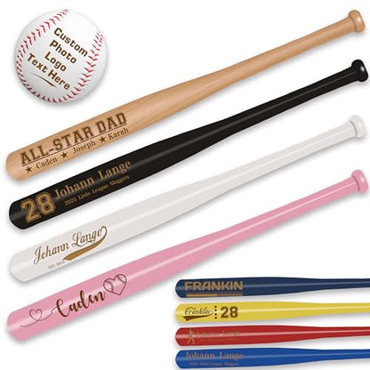 Personalized Mini Baseball Bat 18" Custom Engraved Wood Bats for Tee Balls Customized Name Number Text for Little League,Training Games, Softball Team, Coach - 8 Colors