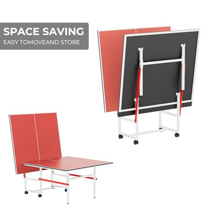 8FT Table Tennis Table with Net, Indoor/Outdoor Professional Ping Pong Table for Kids Adults, Folding Ping Pong Table, Complete Set with Paddles and Balls, School Playground Game Table