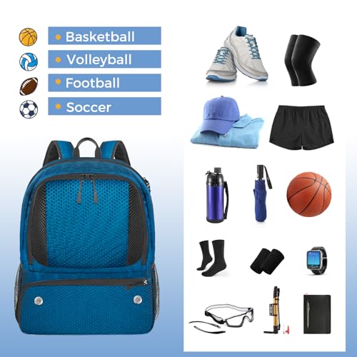 YOREPEK Basketball Backpack, Lightweight Basketball Bag with Ball Holder & Shoes Compartment, Sports Backpack Training Equipment Fit Soccer Volleyball Football - color: Blue