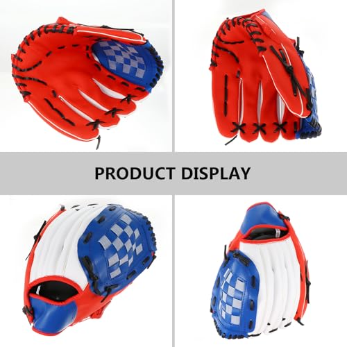 Pu Baseball Glove 12.5-inch Pitcher Infielder Training Glove Red Thickened for Youth Baseball Fielding and Batting Practice