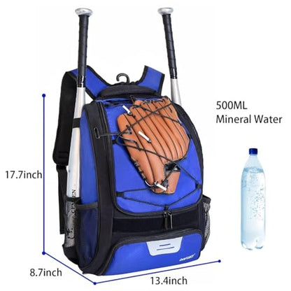 DAFISKY Baseball Bag Softball Backpack - Youth Adult T Ball Bat Equipment Bag with Bat Helmet Holders, Shoe Compartment - color: Blue