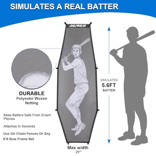 6'X6' Baseball Softball Practice Net,Pitching Net,Batting Net,with Dummy Batter,Bonus Strike Zone Target and Bow Frame,for Hitting,Pitching,Catching