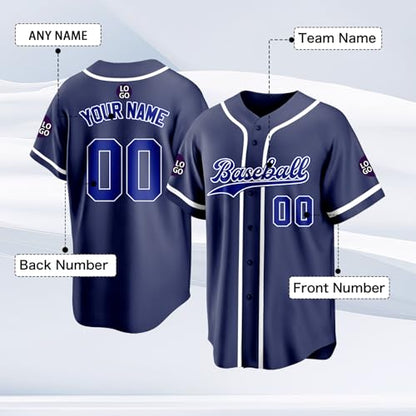 Custom Baseball Jersey Personalized Stitched Family Team Name Number Shirts Uniforms for Women Men Youth Kids - color: Blue-31