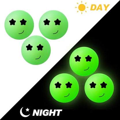 Soulchen 40mm Glow in The Dark Table Tennis Balls Bulk, Carnival Game Night, Neon Birthday Party Favors, Classroom Rewards, Goodie Bag Filler, Pet Playmate - color: Glow in the Dark Green, size: Twinkle Smile