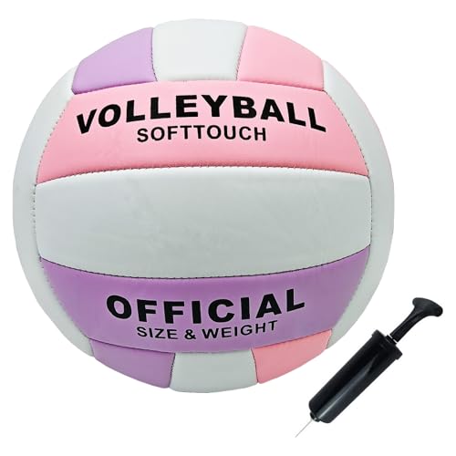 ABAJI Volleyball Official Size Soft Surface Training Practice Indoor Outdoor Gift for Kids Come with Pump Needle - color: Pink Purple White