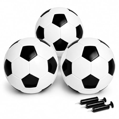 Soccer Ball Size 5 Size 4 Size 3 Size 2 with Pump Deflated - Single, 2 or 3 Pack Official Size Indoor Outdoor Training - Gift for Toddler Kids Youth Teens Adult 1-3 5-8 8-12 12+ Years Old Boys Girls - color: Classic 3 Pack, size: Size 5