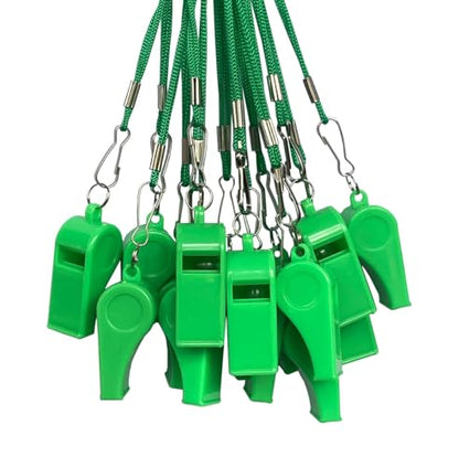 20 Pcs Plastic Loud Whistles with Lanyard for Referee Coaches Basketball Football Sports Training Game Event Lifeguard Survival Emergency Fun School Kids Tool Set Suppliers - color: Green