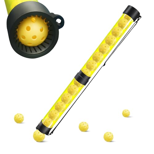 Tennis Ball & Pickleball Picker Holds 14 Balls, Ball Pickup Tube with Shoulder Strap, Lightweight Easy Pickup Portable Ball Holder, Pickleball & Tennis Ball Hopper - color: Yellow