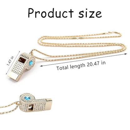 Metal Chain Rhinestone Whistle, Necklace Whistle, Suitable for Coaches, Referees,Lifeguard, Sports Activities (Gold) - color: Blue