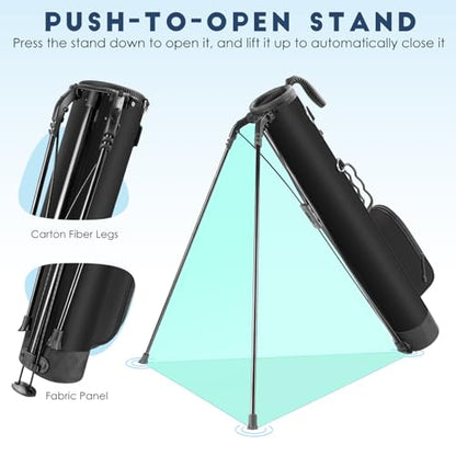 Findway Golf Stand Bag, Small Golf Bag for The Driving Range, Par 3 and Executive Courses, Lightweight Golf Club Carry Bag with Ball Holder and Pockets for Men Women - color: Pure Black