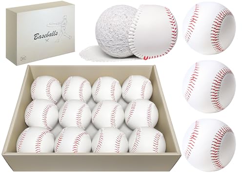 Baseballs 12/24 Pack with Bucket, Standard Size Adult Training Baseballs