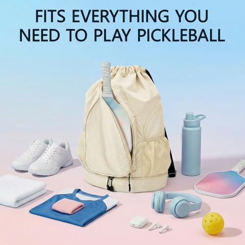 Pickleball Backpack for Women, Fit 2 to 4 Paddles, Pickleball Backpack with Shoe Compartment, Pickle Bag as Gifts for Beginner, Large Capacity Pickle Ball Bag with Paddle Cover Pocket - color: Beige