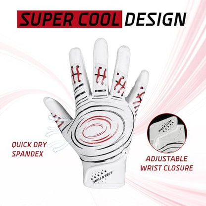 AIGEVTURE Baseball Bating Gloves Adult Youth Baseball Softball Batting Gloves Adult Kids Boys Girls - color: White and Red, size: Kids Large