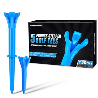150 Pack Mixed Sizes (3-1/4"x100 & 1-1/2"x50) 5-Prong Golf Tees – Ultra-Stable & Low-Resistance Design for Longer Drives Plastic Golf Tees