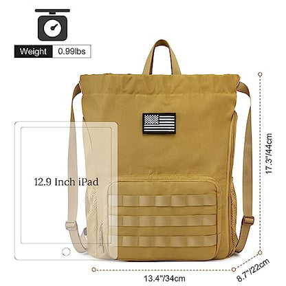 G4Free Drawstring Backpack Gym Backpack Soccer Basketball Bag with Shoes Compartment Tactical Water-Resistant String Sports Bag for Men Women(Tan) - color: Tan