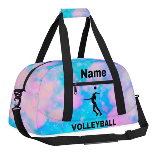 Custom Sport Duffel Bag Volleyball Personalized Name Sports Bag Overnight Weekender Bag Waterproof Travel Sport Gym Bags, Blue Pink Glitter - color: Blue Pink, style: Volleyball