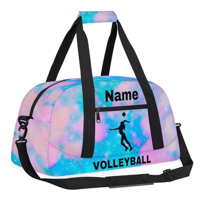 Custom Sport Duffel Bag Volleyball Personalized Name Sports Bag Overnight Weekender Bag Waterproof Travel Sport Gym Bags, Blue Pink Glitter - color: Blue Pink, style: Volleyball