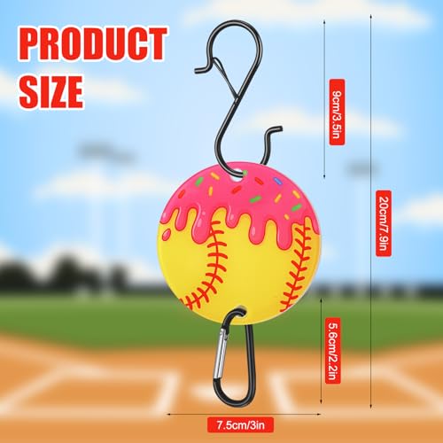 CroBlissful 6 Pcs Bag Hook for Fence Baseball Football Basketball Tennis Team Gifts Bag Clip Sports Backpack Buckle with Acrylic Board for Bat Water Bottle Player Lover Gifts - color: Ice Cream Softball