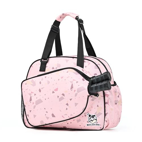 Boulder Bee Pickleball Bags, Premium Pickleball Tote Bag for Girls, Women’s Hand/Shoulder Gym Bag w Water Bottle Holder, with Pickleball Racquet/Paddle Holder