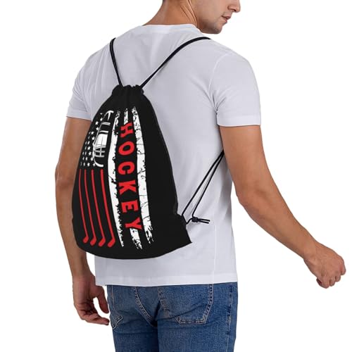 Hockey Flag Unisex Drawstring Backpack Bag Sport Gym Travel Swim Sackpack - color: Hockey Flag