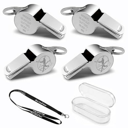 4 Pack Baseball Coach Whistle Set Stainless Steel Engraved Whistles Sports Whistle with Lanyard Inspirational Gifts for Baseball Coaches Referees Players