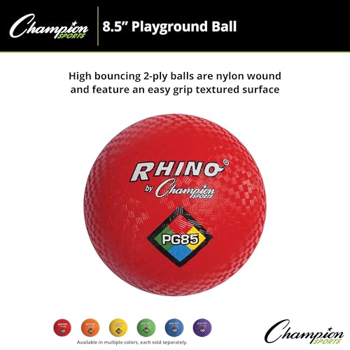 Champion Sports Rhino Playground Ball 8.5" D - Two Ply, Nylon Wound, Red (Set of 1 Ball)