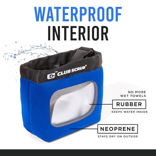 Club Scrub Golf Club and Golf Ball Cleaning Bag, Waterproof Clean Face Technology Liner, Detachable Clip, Machine Washable, Cleans Club Grooves, Dry Exterior (Neoprene or Microfiber Option Available) - color: Blue, style: Neoprene