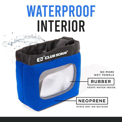 Club Scrub Golf Club and Golf Ball Cleaning Bag, Waterproof Clean Face Technology Liner, Detachable Clip, Machine Washable, Cleans Club Grooves, Dry Exterior (Neoprene or Microfiber Option Available) - color: Blue, style: Neoprene