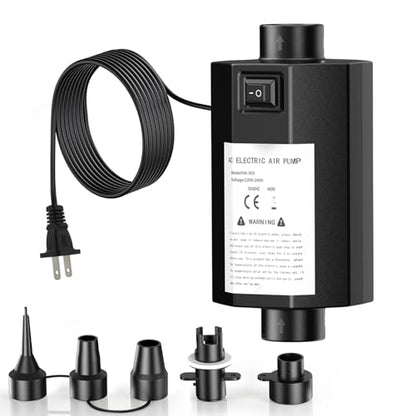 Electric Air Pump for Inflatables, 400W High Power Inflator Deflator with 5 Nozzles, Quick Fill AC Air Mattress Pump for Inflatable Beds, Pool Floats and Swimming Ring