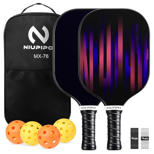 niupipo Pickleball Paddles Set of 2/4/1, USAPA Approved Carbon Fiber & Fiberglass Hybrid, Easy Power, Polypropylene Honeycomb Core, Cushioned 4.72" Grip, Bag/Cover, Pickleball Paddle Set for Men Women - color: Black & Red