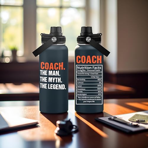 Coach Gifts - 32 Oz Coach Nutriton Facts Water Bottle, The Man The Myth The Legend - Christmas Birthday Cheer Coachs Gifts, Soccer Softball Basketball Swim Coachs Appreciation Gift for Him - color: Coach