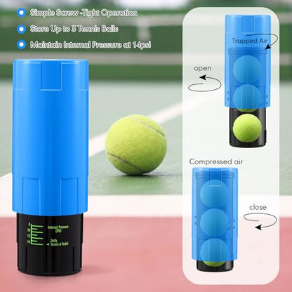 Soulchen Tennis Ball Pressurizer - Tennis Ball Storage Canister Holds 3 Balls Under 14 Psi Pressure, Reusable Stuff for Bounce Retention, Lightweight & Durable - color: Dark Blue