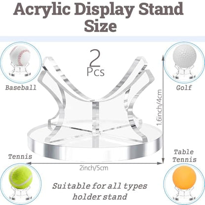 2Pcs Acrylic Baseball Holder Display Case Display for Balls Suitable for Baseball, Golf Softball, Tennis Ball Spheres, Thanksgiving Pumpkin Ball, Wooden Eggs Clear Baseball Stand