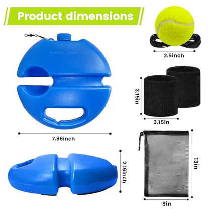 Tennis Trainer Rebound Ball Set, Tennis Practice Rebounder with 3 String Balls, Sports Wristband & Mesh Bag, Portable Solo Tennis Training Equipment for Indoor Outdoor Sport