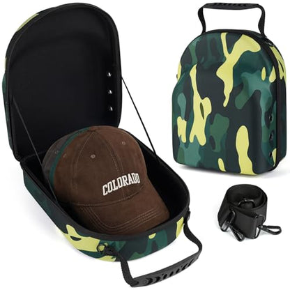 GERMUN Hard baseball hat case, Hat Carrier Travel Case with Adjustable Shoulder Strap, Hat cap case for 6 Baseball Caps - Perfect for Traveling (Camo Green) - color: Camo Green