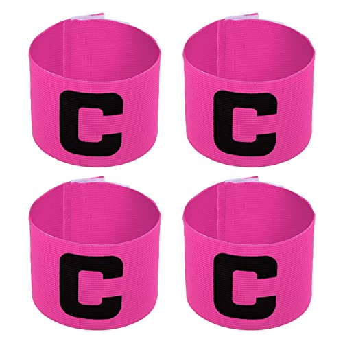 PATIKIL Soccer Captain Armband, 4 Pcs Nylon Elastic Protective Arm Badge for Youth Adult Team Training - color: Rose Red