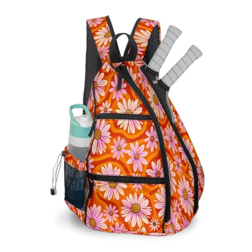 Pickleball Bag Daisy Flowers Orange Pickle Ball Backpack for Women Men Premium Lightweight Crossbody Sling Bag Sports Backpack for Pickleball Paddle Tennis - color: Daisy Orange