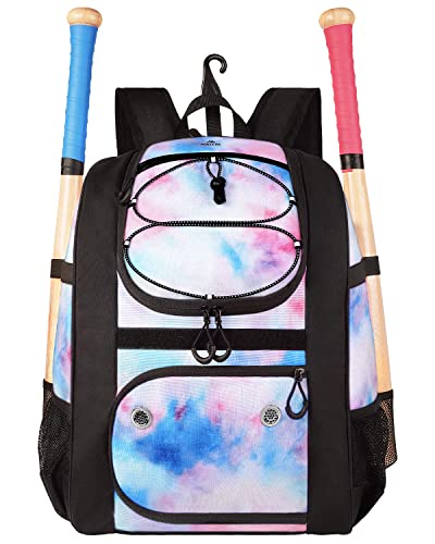 MATEIN Softball Bag, Lightweight Baseball Backpack with Shoe Compartment, Baseball Bag with Fence Hook for TBall Bat & Equipment, Softball Gifts Catchers Backpack for Women Fit Catcher’s Mitt, Helmet - color: Tie-dye