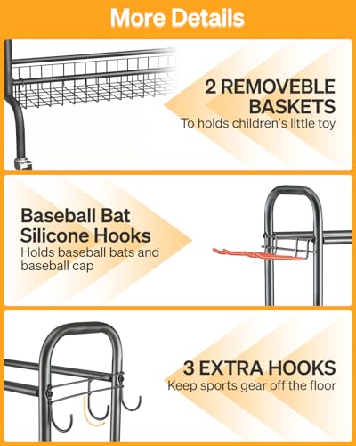 EXTCCT Basketball Rack, Rolling Basketball Shooting Training Stand,Sports Equipment Storage with Wheels, Four-Layer Organizer Holder with Two Basket for Basketballs Footballs Volleyball