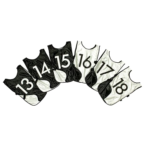 LVL10 Pro Sports Pinnies - Reversible Numbered Pinnies with Premium Fabric, Comfortable Fit and Fade-Resistant Print - 6 Pack - color: Black/White, size: Youth Medium, style: 6 Pack (13-18)