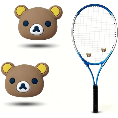 2 PCS Tennis Racket Vibration Dampener Bear Design, Soft Silicone Shock Absorber Vibration & Noise Reduction, Secure Easy Install Accessories for Adult & Junior Players of All Levels