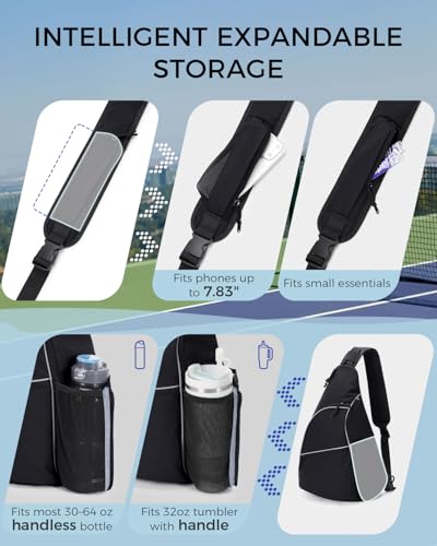 sportsnew Pickleball Bag for Men Women, Pickleball Sling Bag with Separate Paddle & Ball Compartment, Fence Hook, Phone Pocket for Quick Access, Waterproof Pickleball Backpack, Patent Pending - color: Black