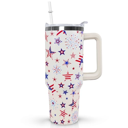 Ceovfoi 40 Oz 4th of July Tumbler With Handle and Straw,Patriotic Coffee Travel Mug Cup Water Bottle,American Flag Decor,Patriotic Military Gifts For Veterans, Police - color: 4th of July2