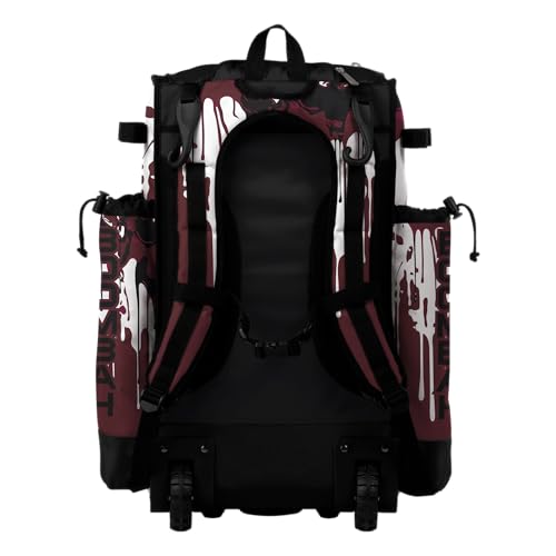 Boombah Superpack Hybrid Rolling Bat Bag - Wheeled & Backpack Version - Graffiti Drip - Multiple Color Options - color: Black/Maroon/White